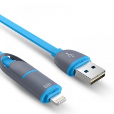 2 in 1  Flat USB Cable with Micro USB and Lightning Connectors