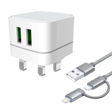 Dual USB Travel Charger With 2 In 1 Cable