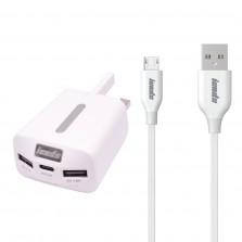 Triport USB Travel Charger with Type C Port and Micro USB Cable