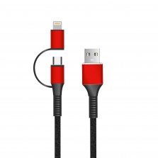 Nylon Braided 2 in 1 Fast Charging USB 2.0 Lightning and Micro USB Cable 