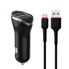 Dual Port Car Charger With Micro USB Cable
