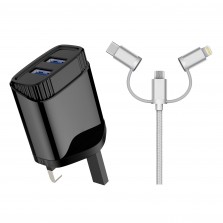 Dual Port Wall Charger with 3 in 1 Cable