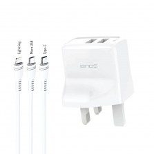 Dual USB Quick Charger with 3 in 1 Charging Cable